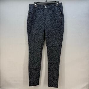 Democracy Jeans Women's 8 Black Grey Leopard Moto Skinny Cheetah Slim Preppy